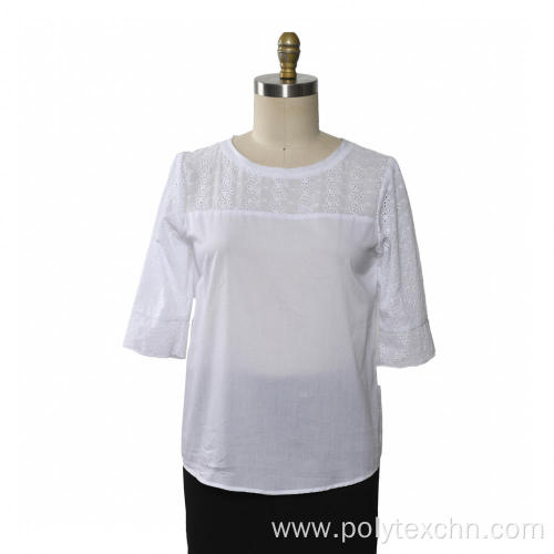 Ladies Blouse Short Sleeve Cotton Embroidery